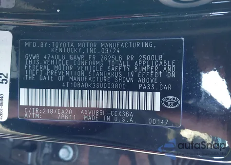 2025 Toyota Camry Se из США, поврежденный, VIN 4T1DBADK3SU009800